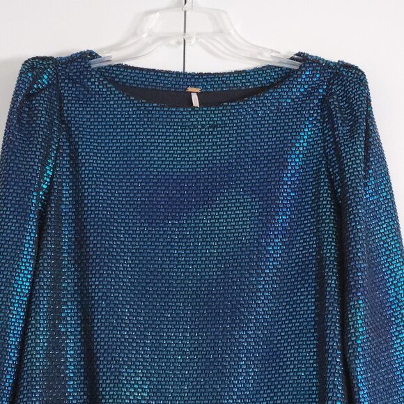 Free People Diamonds are Forever Dress Size S Blue Metallic Mini - Picture 3 of 6